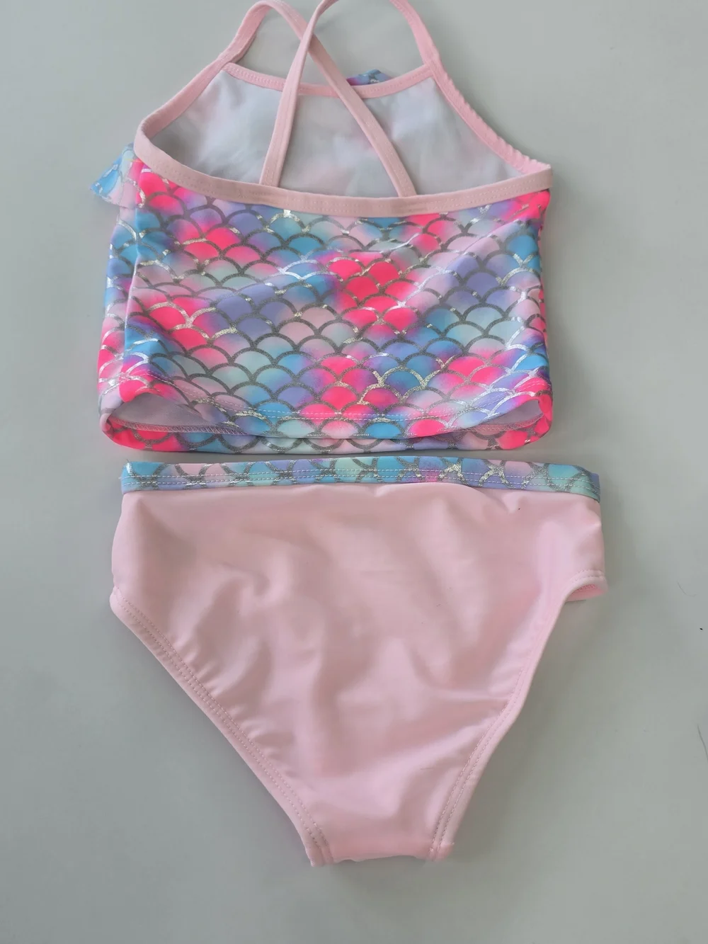 Toddler Girls Mermaid Scale Bikini 2T Pink 2 Piece Swimsuit Shimmer Fish Scale